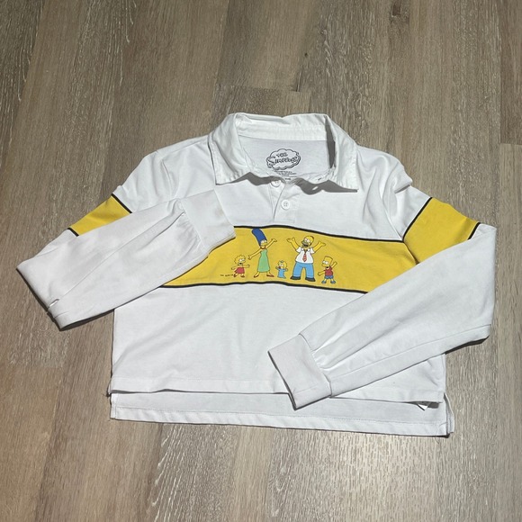 Tops - The Simpsons Long Sleeve Polo Shirt Crop Top Cartoon Yellow Stripe Small GUC‎